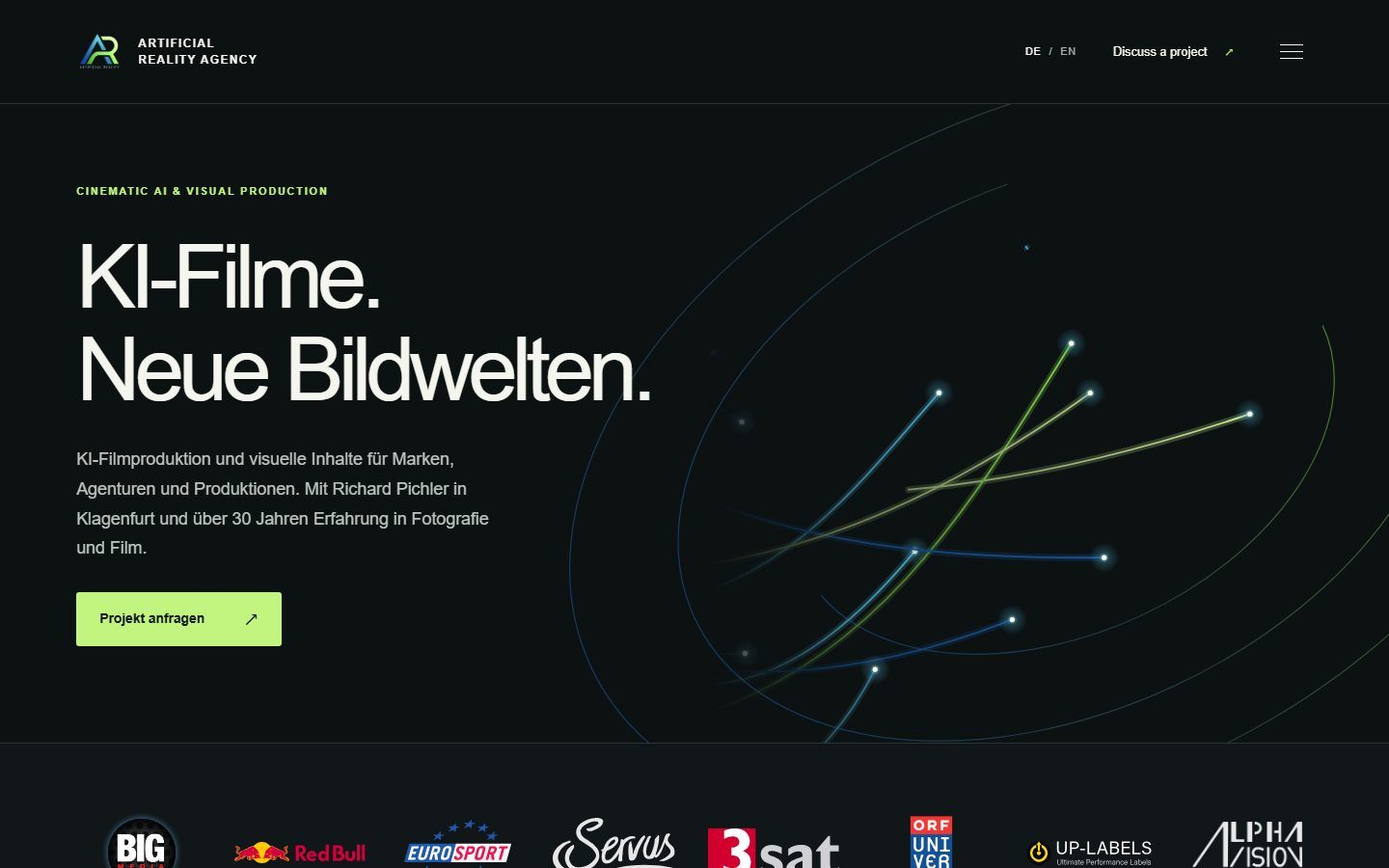 Startseite von artificialreality.agency: KI-Filme. Neue Bildwelten.